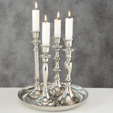 Hectarul - Set 4 suporturi de lumanari cu tava Ø23 cm, din metal argintiu, Zeus Boltze